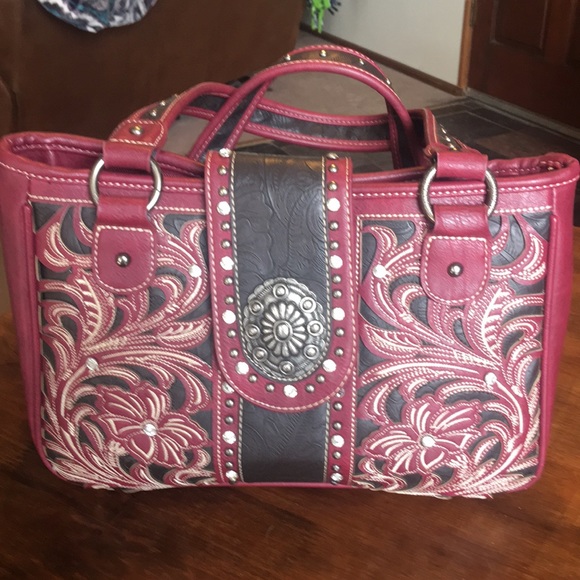 Montana West Accessories - Montana West concealed carry burgundy and black